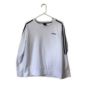 Adidas Women's White and Black Striped Crewneck Pull Over Sweatshirt